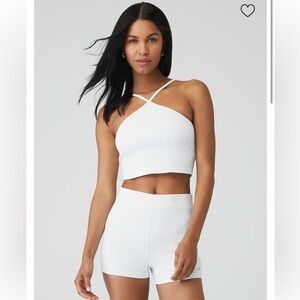 Alo goddess ribbed white crop top athletic